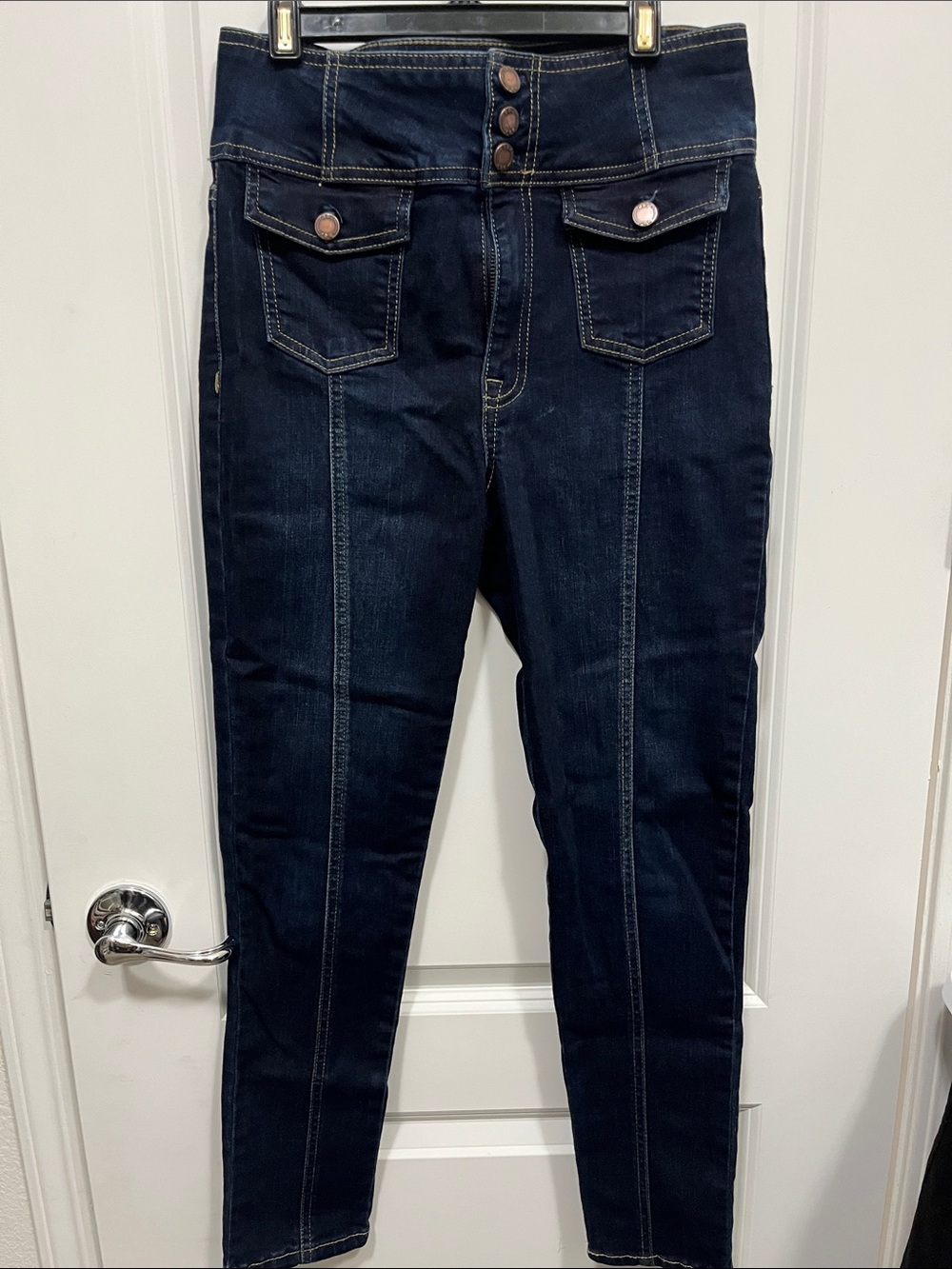 High-Rise Dark Indigo Women’s Jeans with Front Flap Pockets